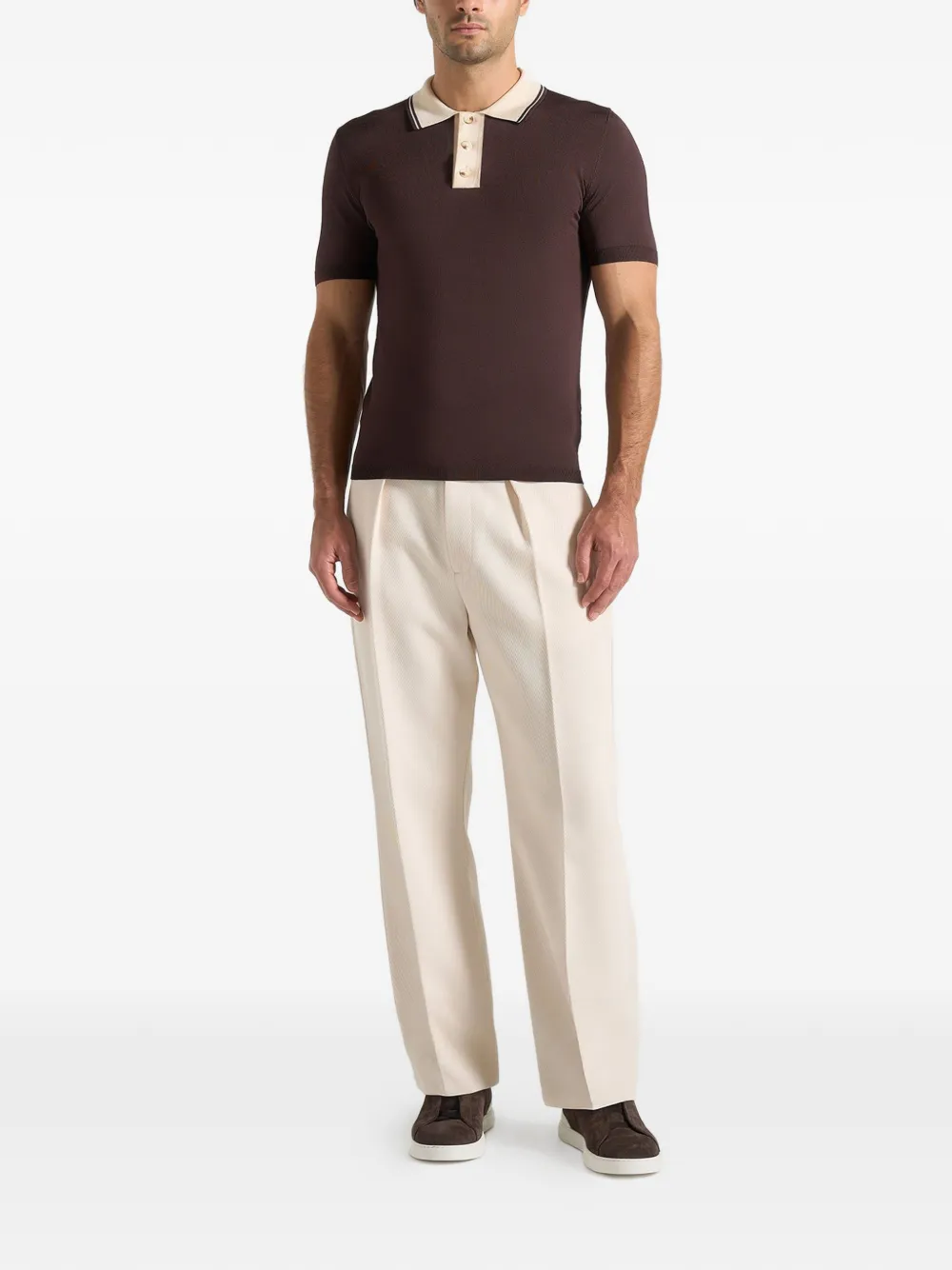 Manière De Voir Roux poloshirt met contrasterende kraag - Bruin