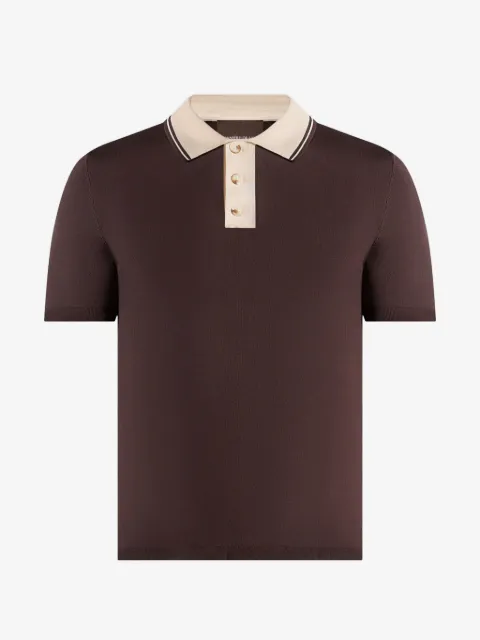 Manière De Voir Roux in brown contrast detail luxe knit polo shirt