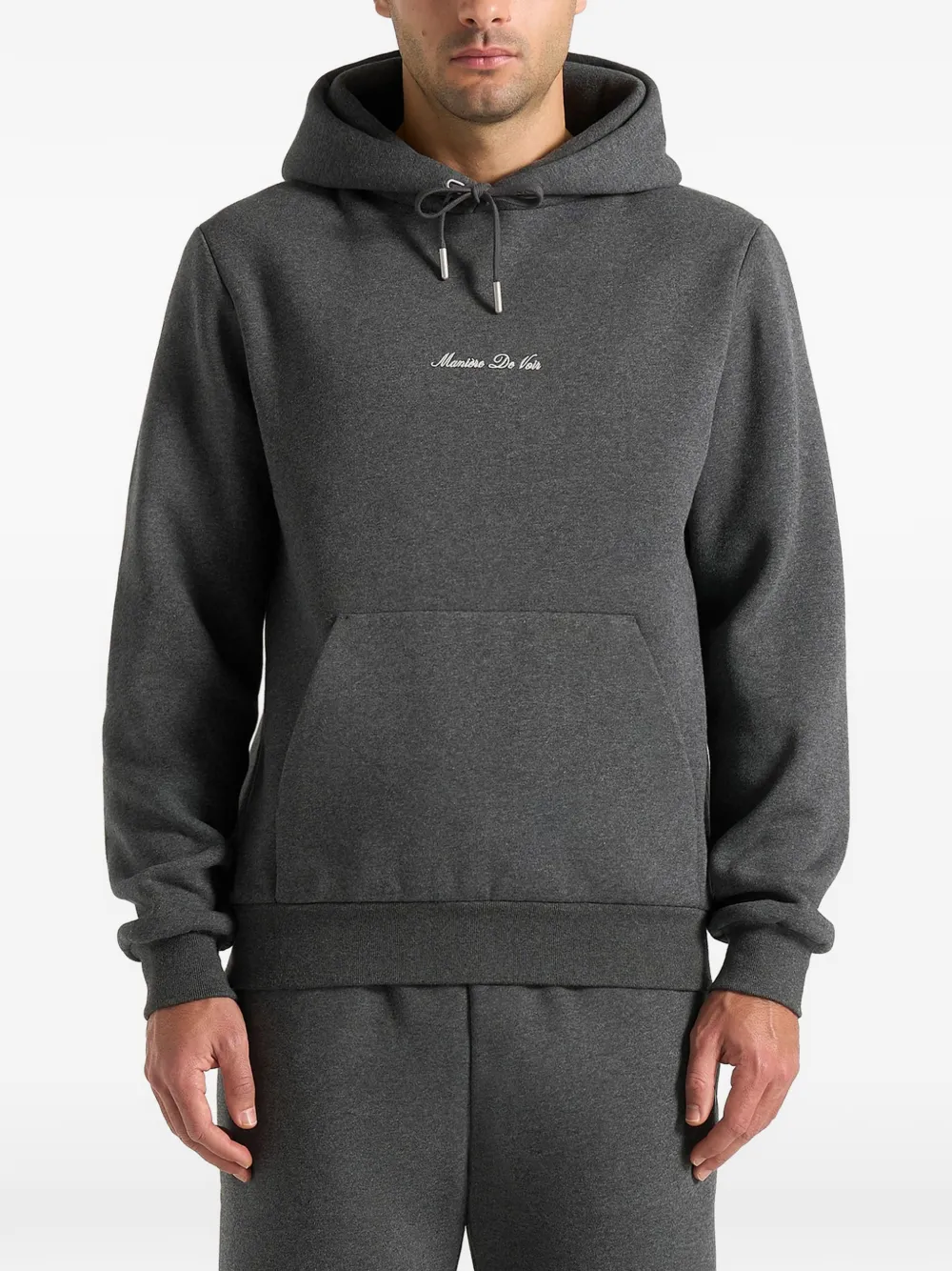 Gustave Logo-Embroidery Regular-Fit Charcoal Grey Hoodie