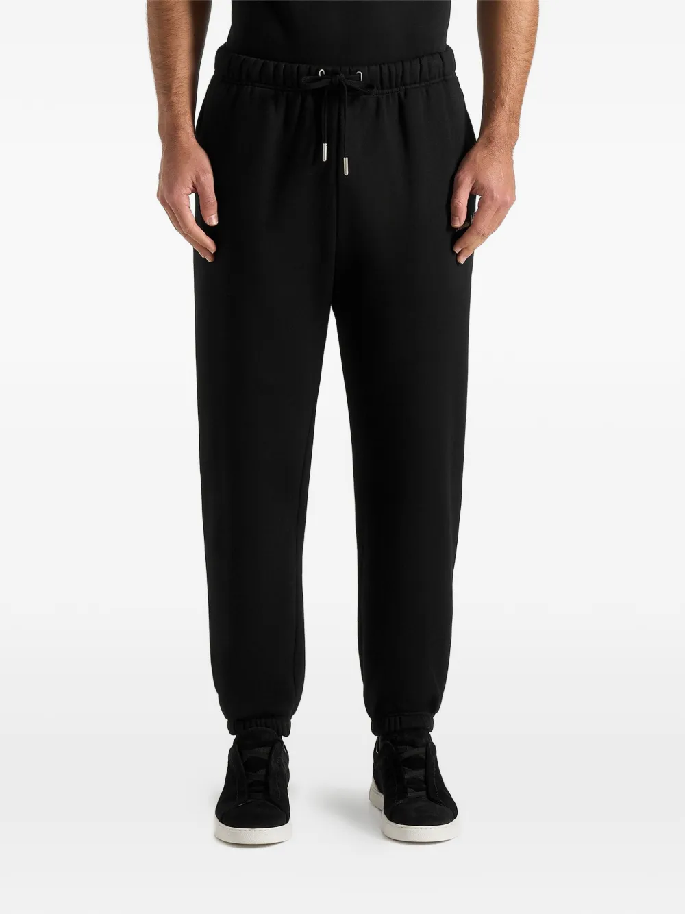 Alistair Logo-Embroidery Regular-Fit Elasticated-Cuffs Black Track Pants