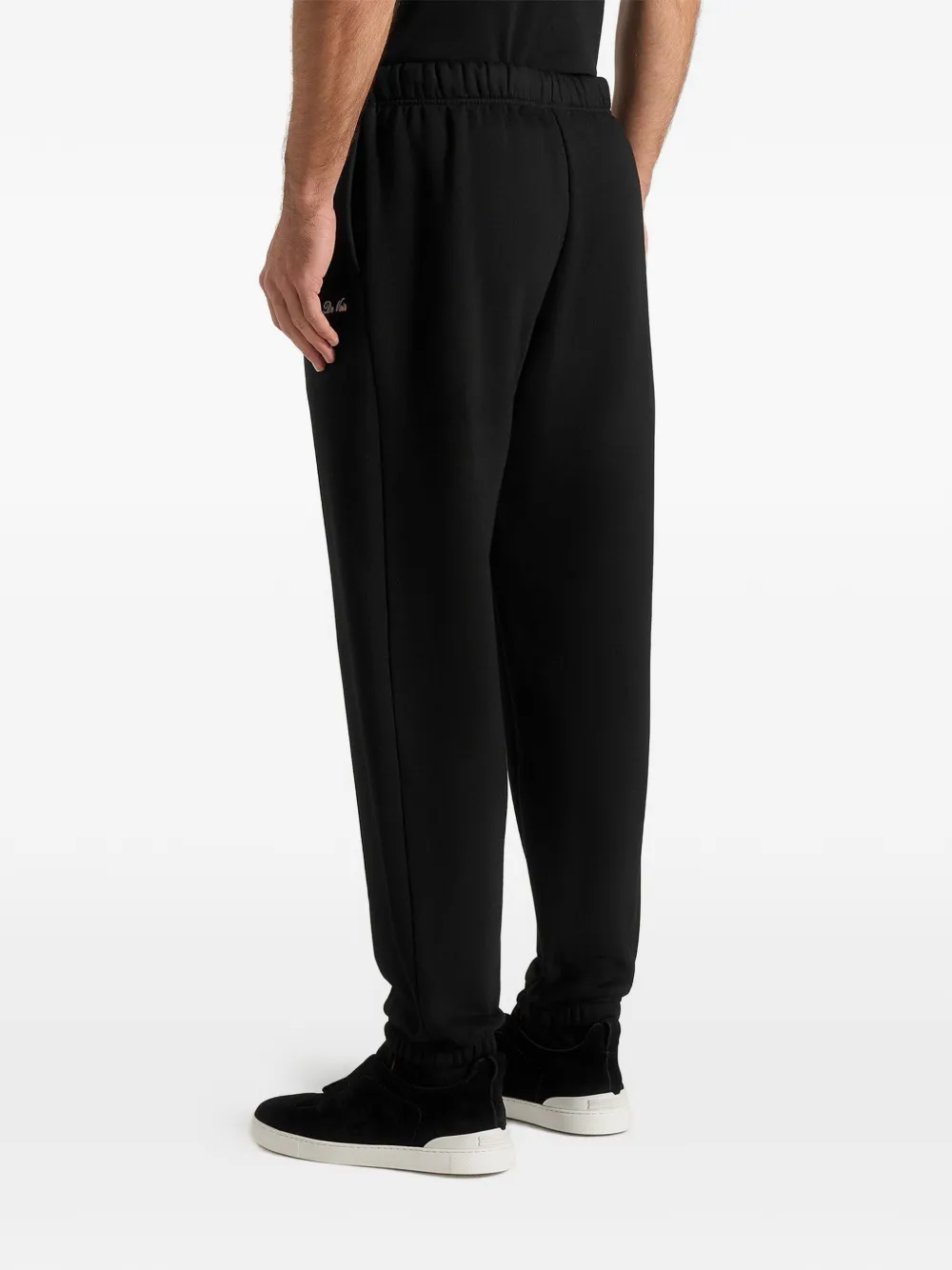 Alistair Logo-Embroidery Regular-Fit Elasticated-Cuffs Black Track Pants