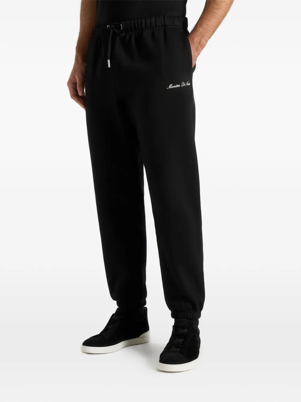 Alistair Logo-Embroidery Regular-Fit Elasticated-Cuffs Black Track Pants