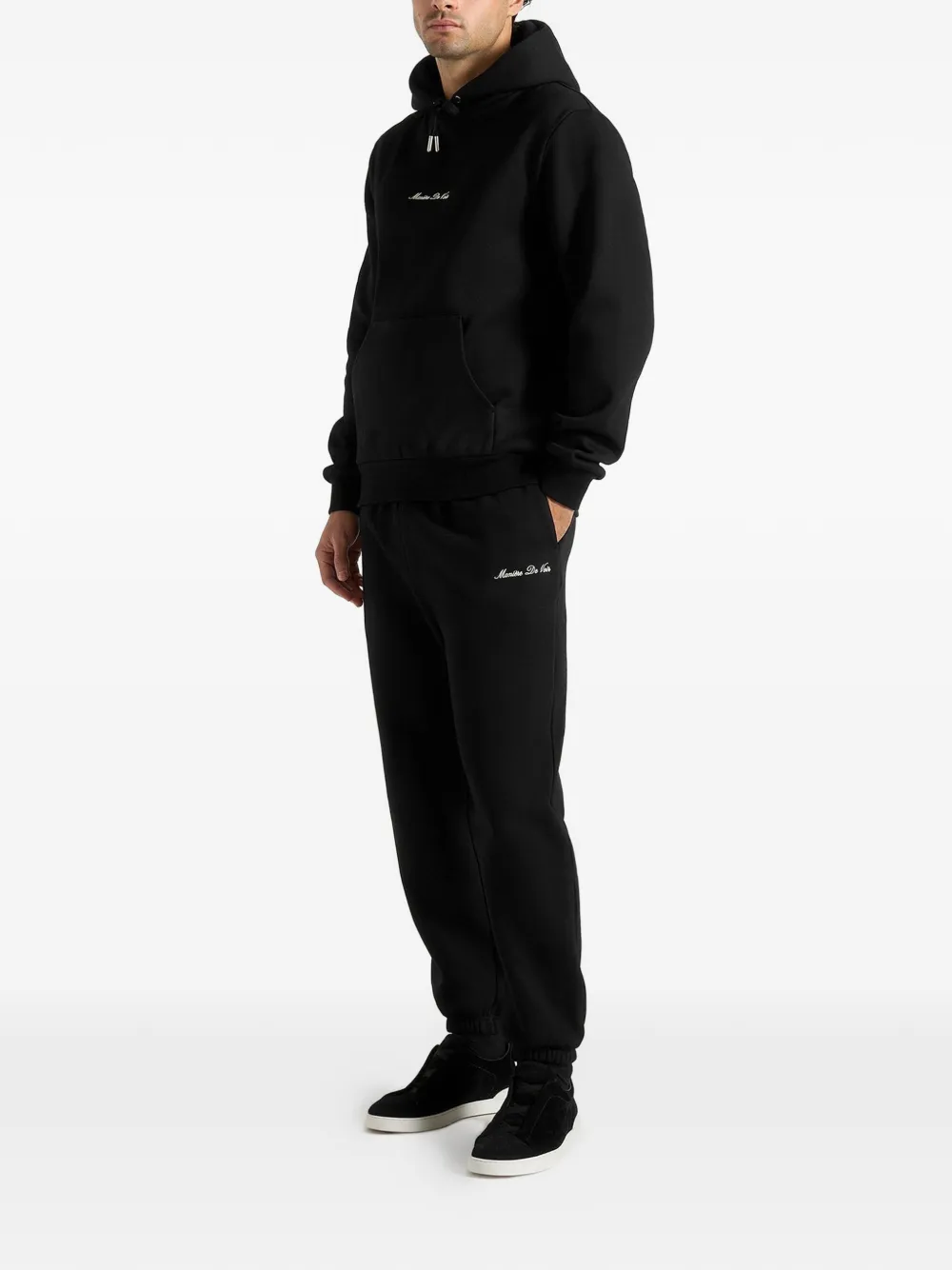 Alistair Logo-Embroidery Regular-Fit Elasticated-Cuffs Black Track Pants