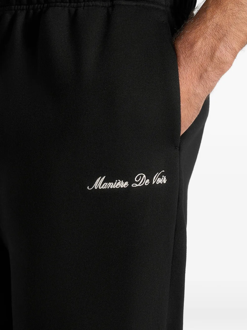 Alistair Logo-Embroidery Regular-Fit Elasticated-Cuffs Black Track Pants