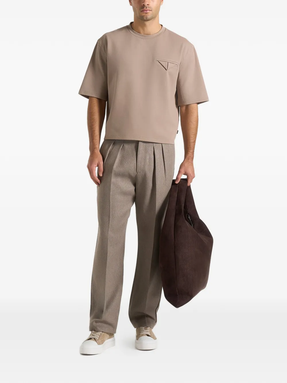 Manière De Voir Léon katoenen T-shirt met driehoekige zak - Beige