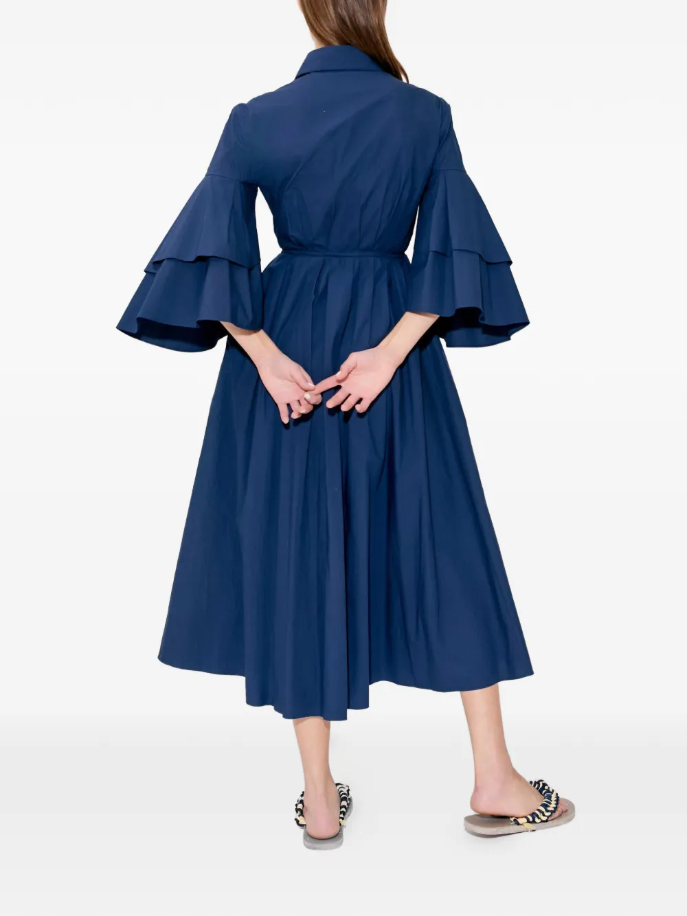 Rosie Assoulin Fiesta Ruffled Shirt Midi Dress In Blue