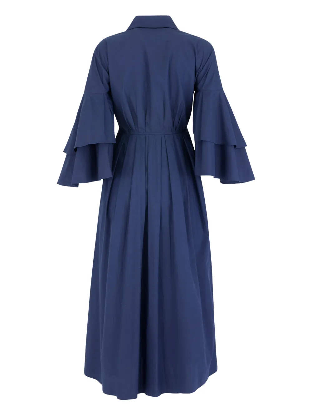 Rosie Assoulin Fiesta Ruffled Shirt Midi Dress In Blue