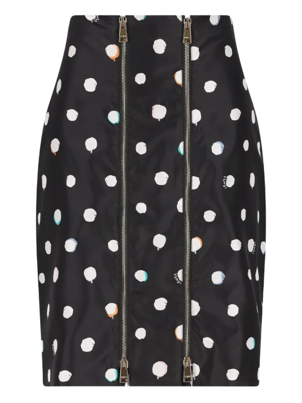Fendi Mini Falena Dots Printed Skirt in Black