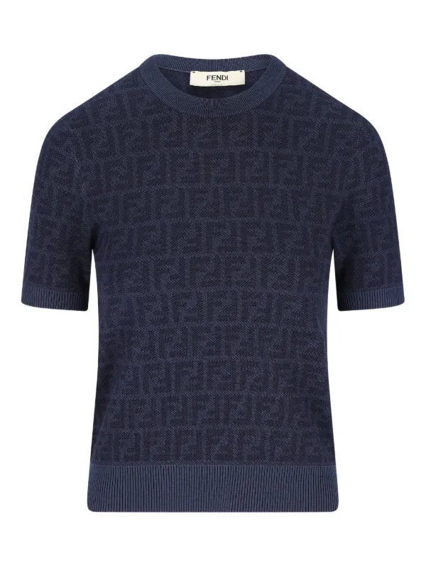FENDI Fitted short-sleeved crew-neck Sweater | Blue | FARFETCH JO
