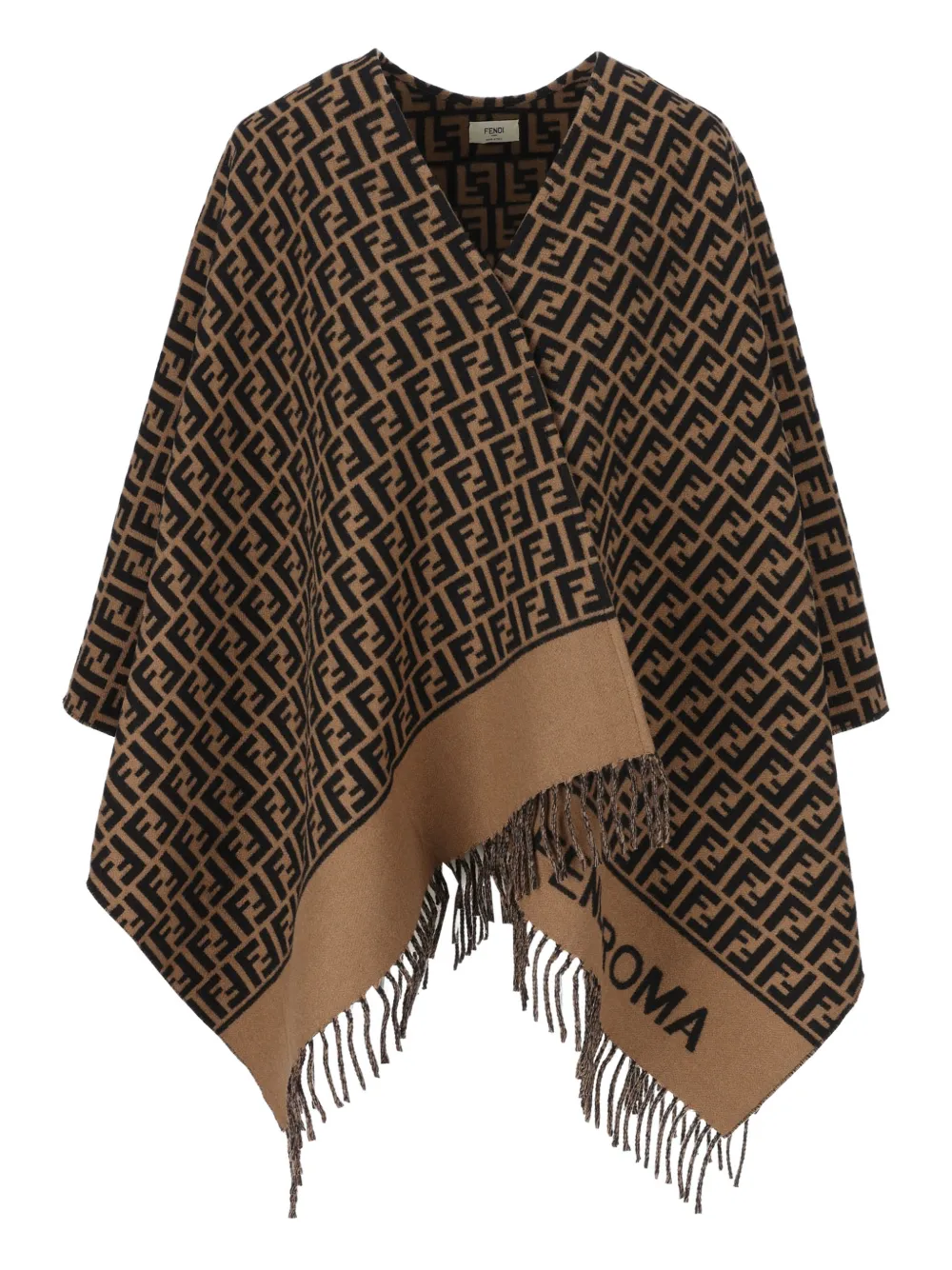 FENDI jacquard-pattern fringed poncho | Brown | Image 1