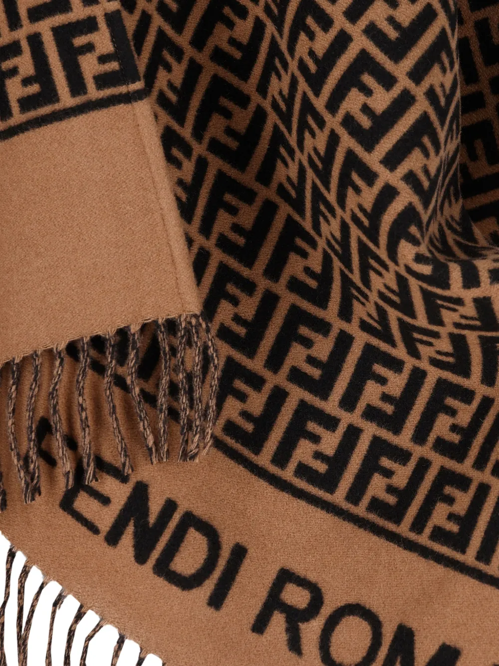  Fendi Ff-motif Fringed Poncho - Brown 