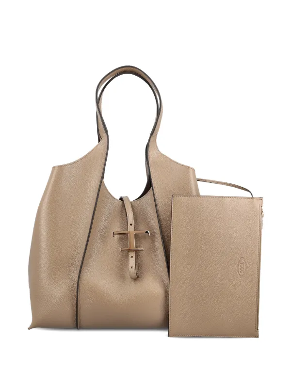 Tod's T Timeless Medium Shopping Bag in Leather in Neutrals