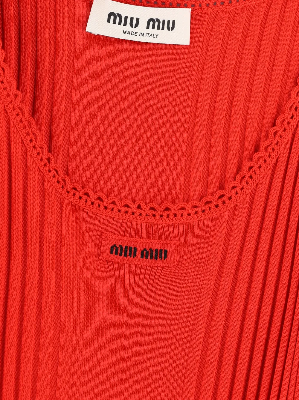  Miu Miu Ribbed Crocheted-edges Top - Red 