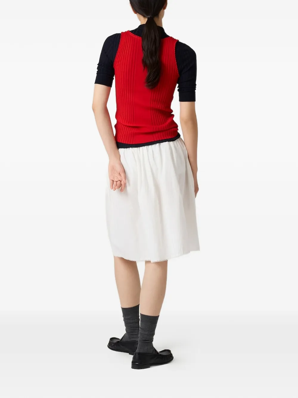 Miu Geribbelde tanktop met gehaakte afwerking Rood
