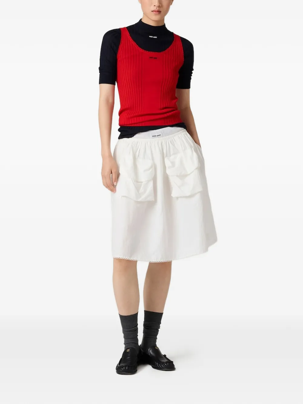 Miu Geribbelde tanktop met gehaakte afwerking Rood