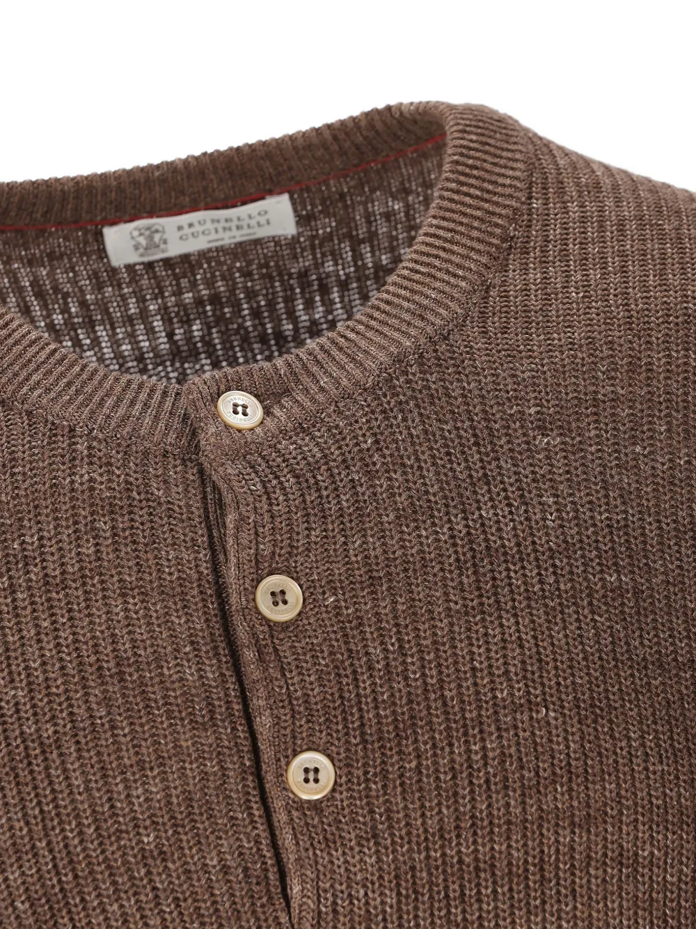 Brunello Cucinelli Geribbelde trui met knopenbies Bruin