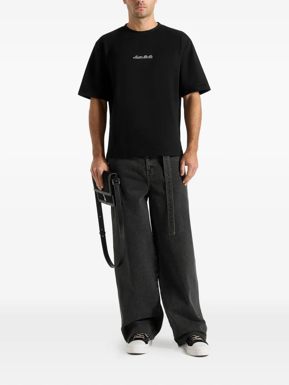 Ari Logo-Embroidery Relaxed-Fit Black Cotton T-Shirt