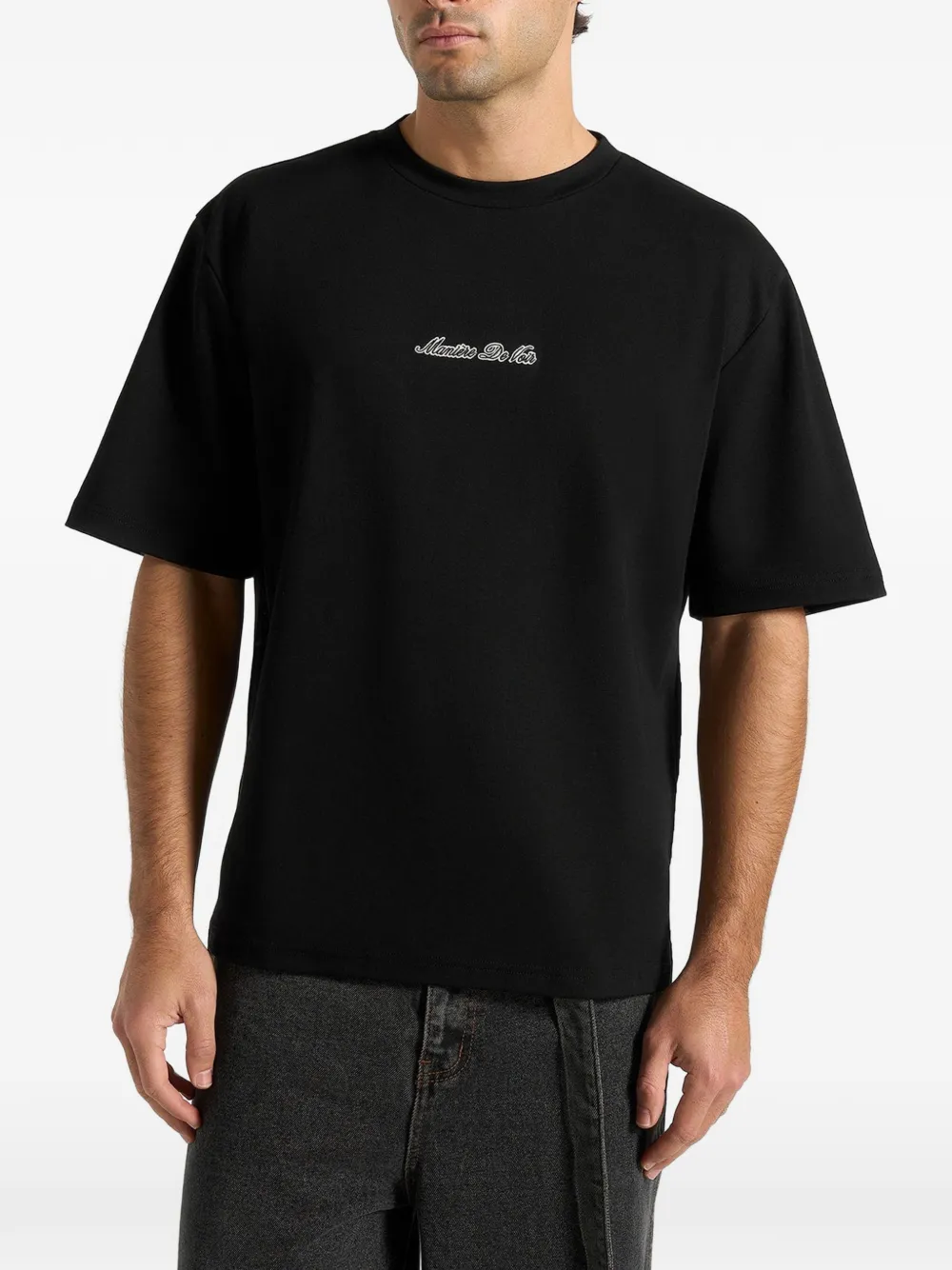 Ari Logo-Embroidery Relaxed-Fit Black Cotton T-Shirt