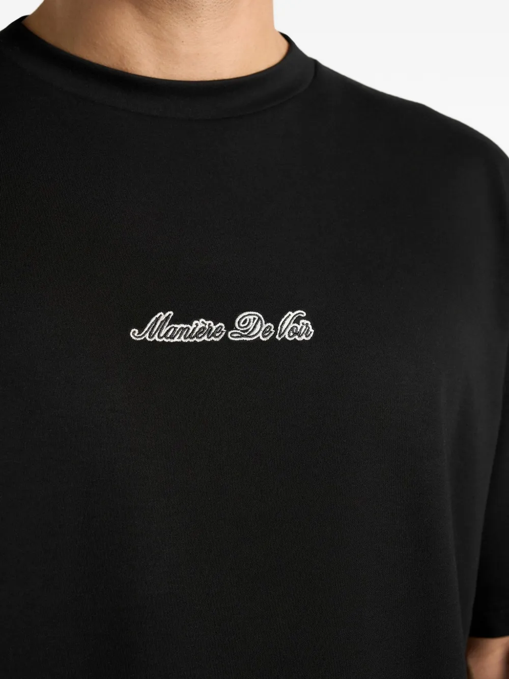Ari Logo-Embroidery Relaxed-Fit Black Cotton T-Shirt