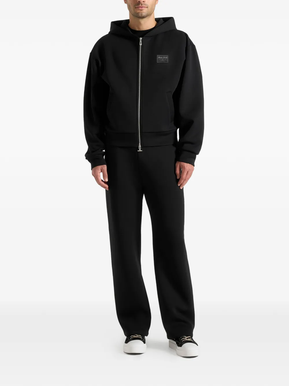 Manière De Voir Ray neopreen cropped hoodie met rits Zwart