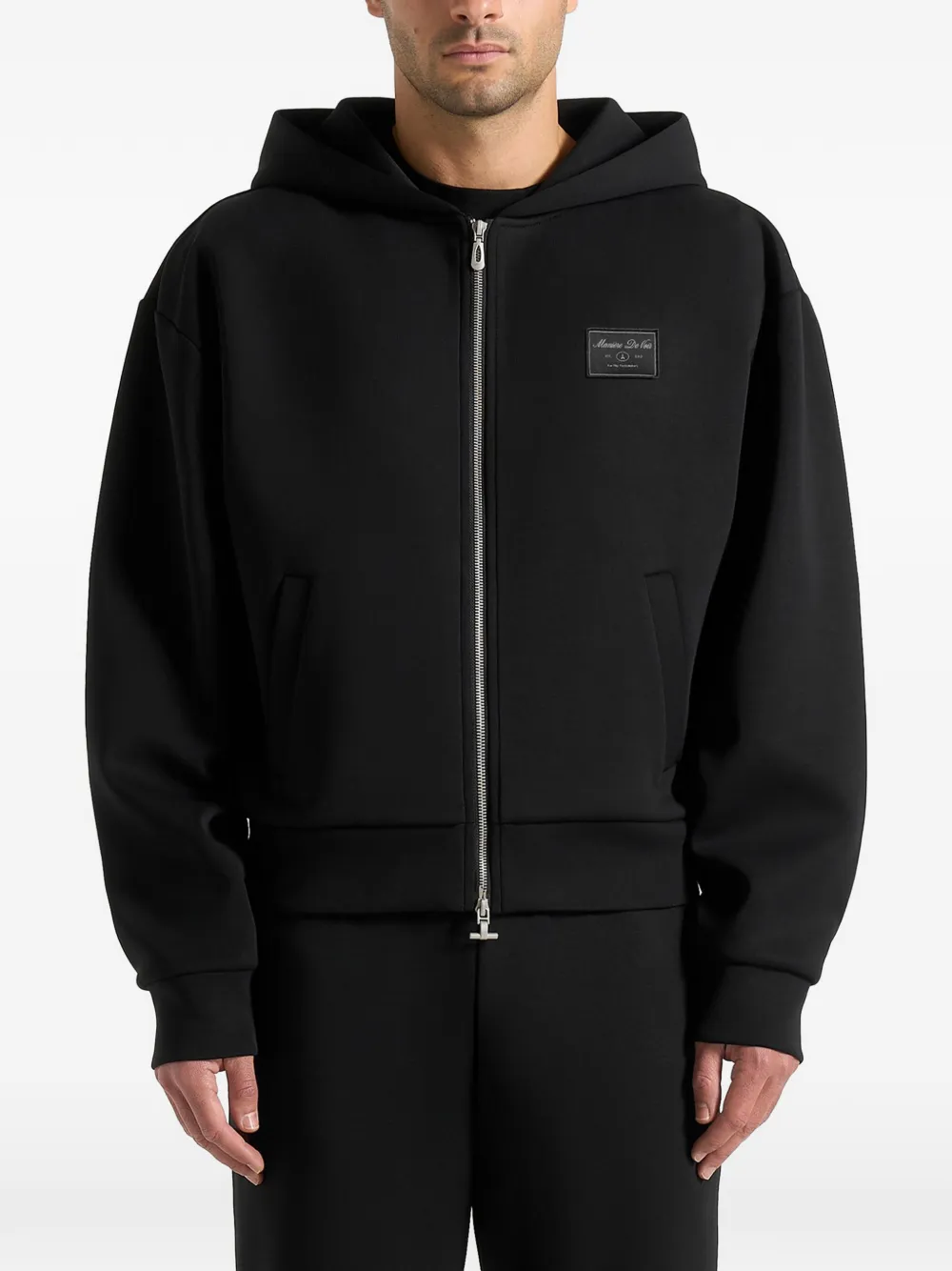 Manière De Voir Ray neopreen cropped hoodie met rits Zwart