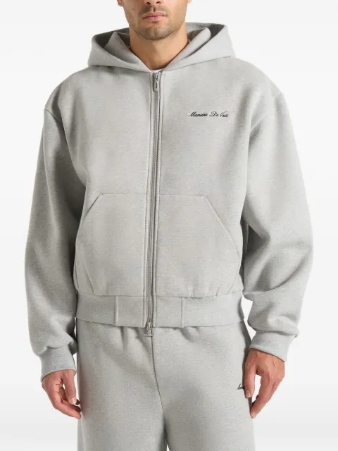Manière De Voir Zia dual-zip logo-embroidery relaxed-fit marl grey hoodie