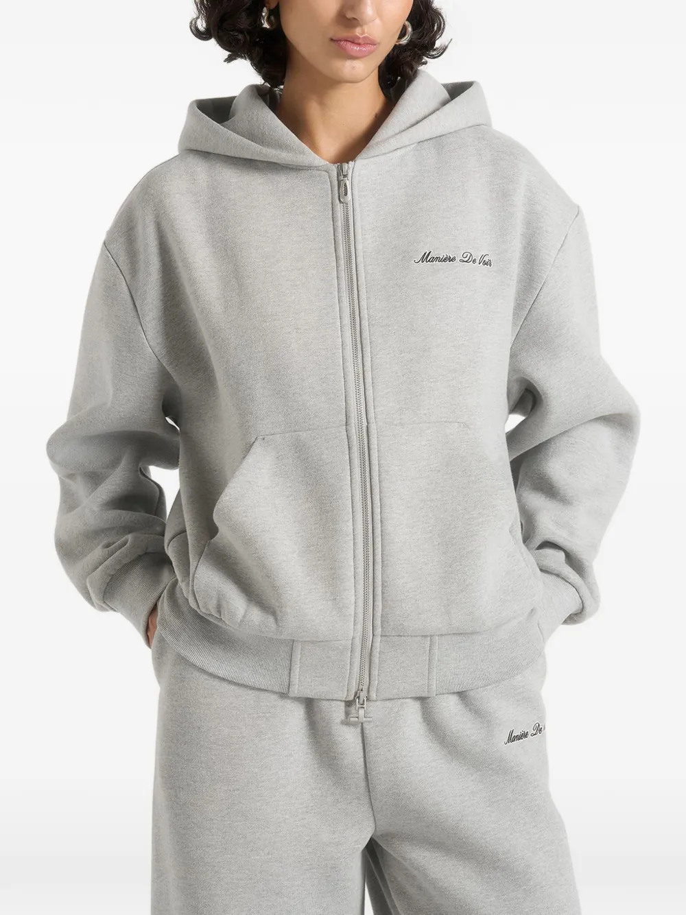 Manière De Voir JS002 Signature hoodie met rits Grijs