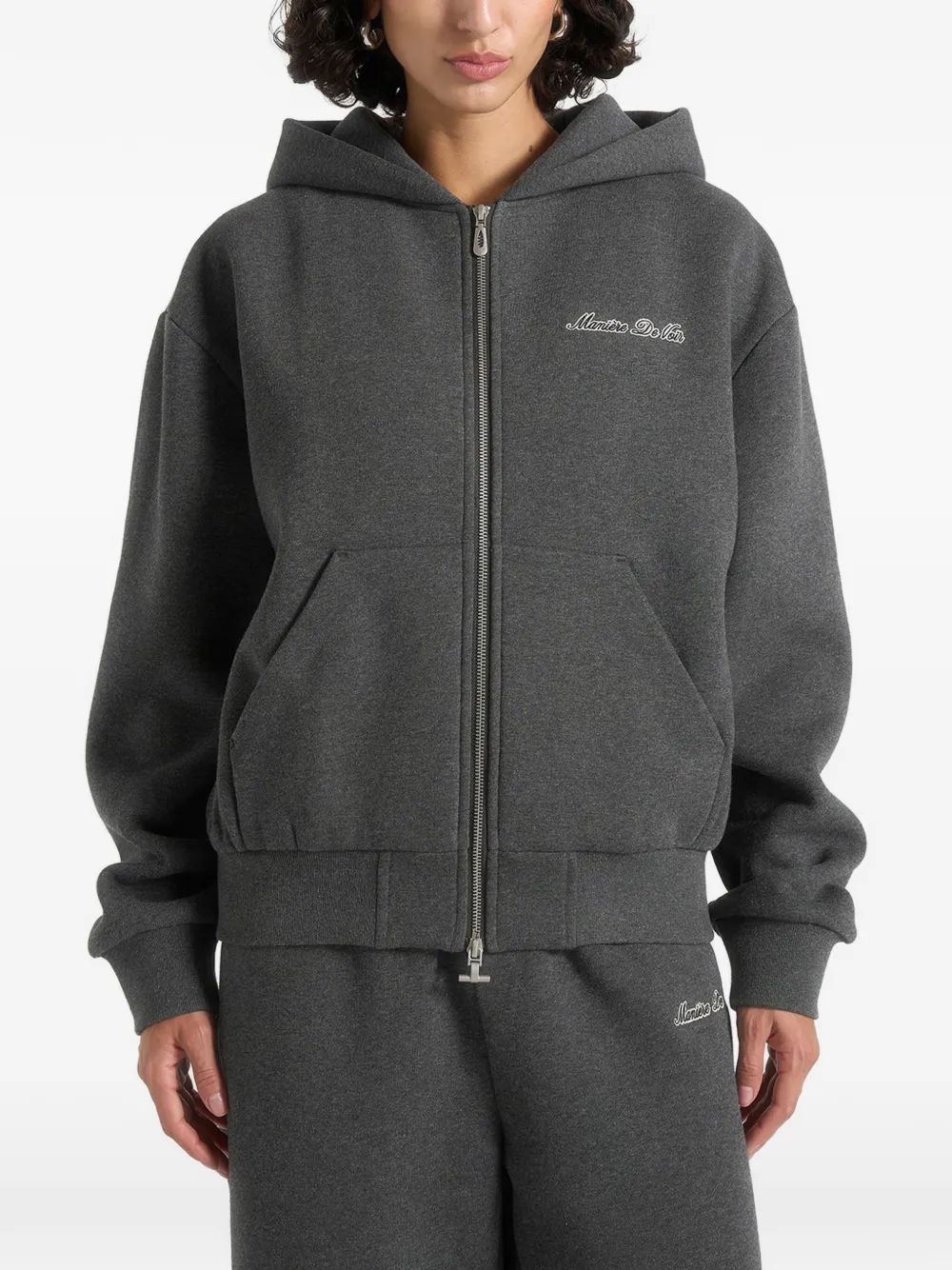 Manière De Voir JS002 Signature hoodie met rits Grijs