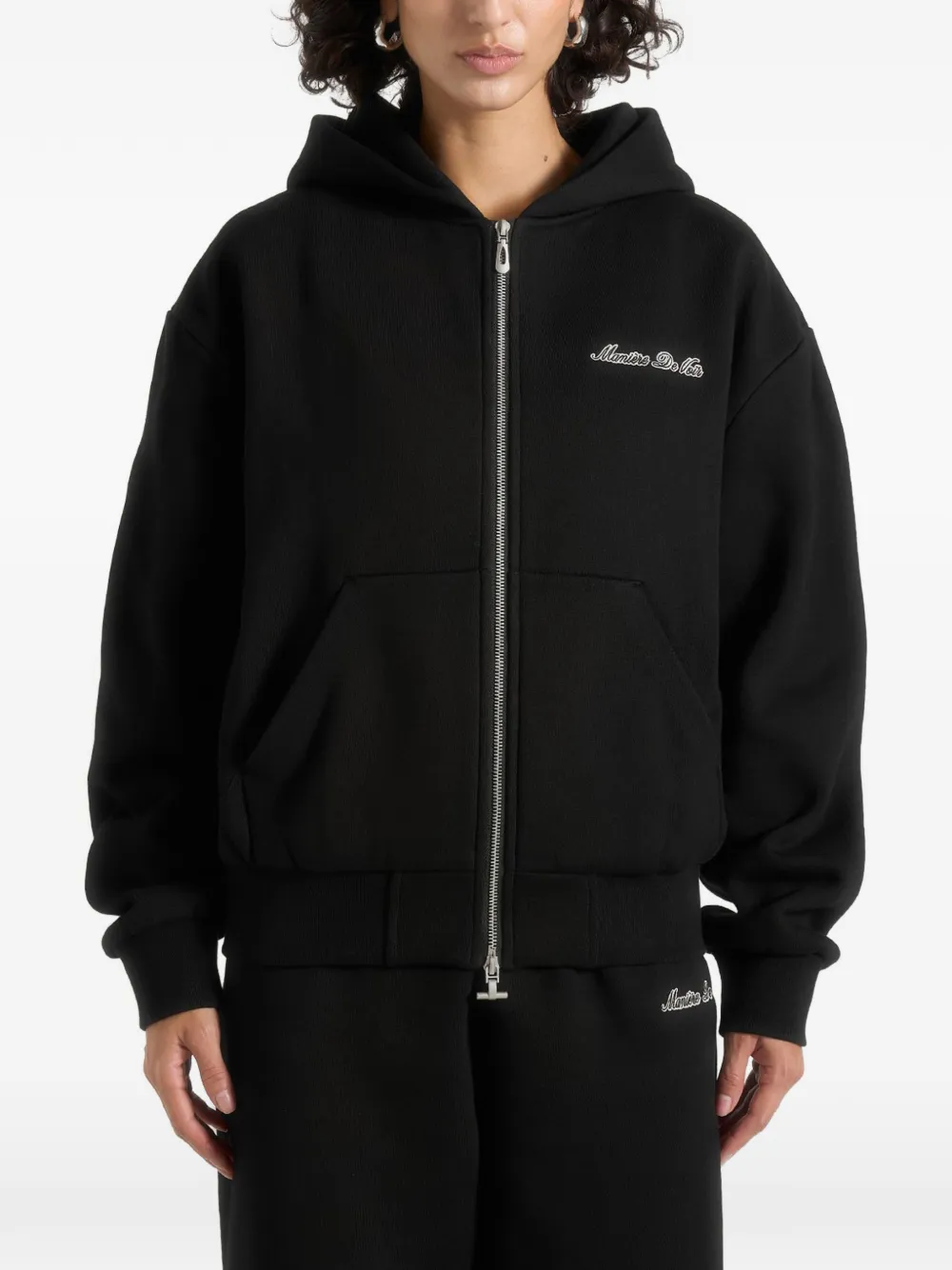 Manière De Voir Zia ruimvallende hoodie met ritssluiting en geborduurd logo Zwart