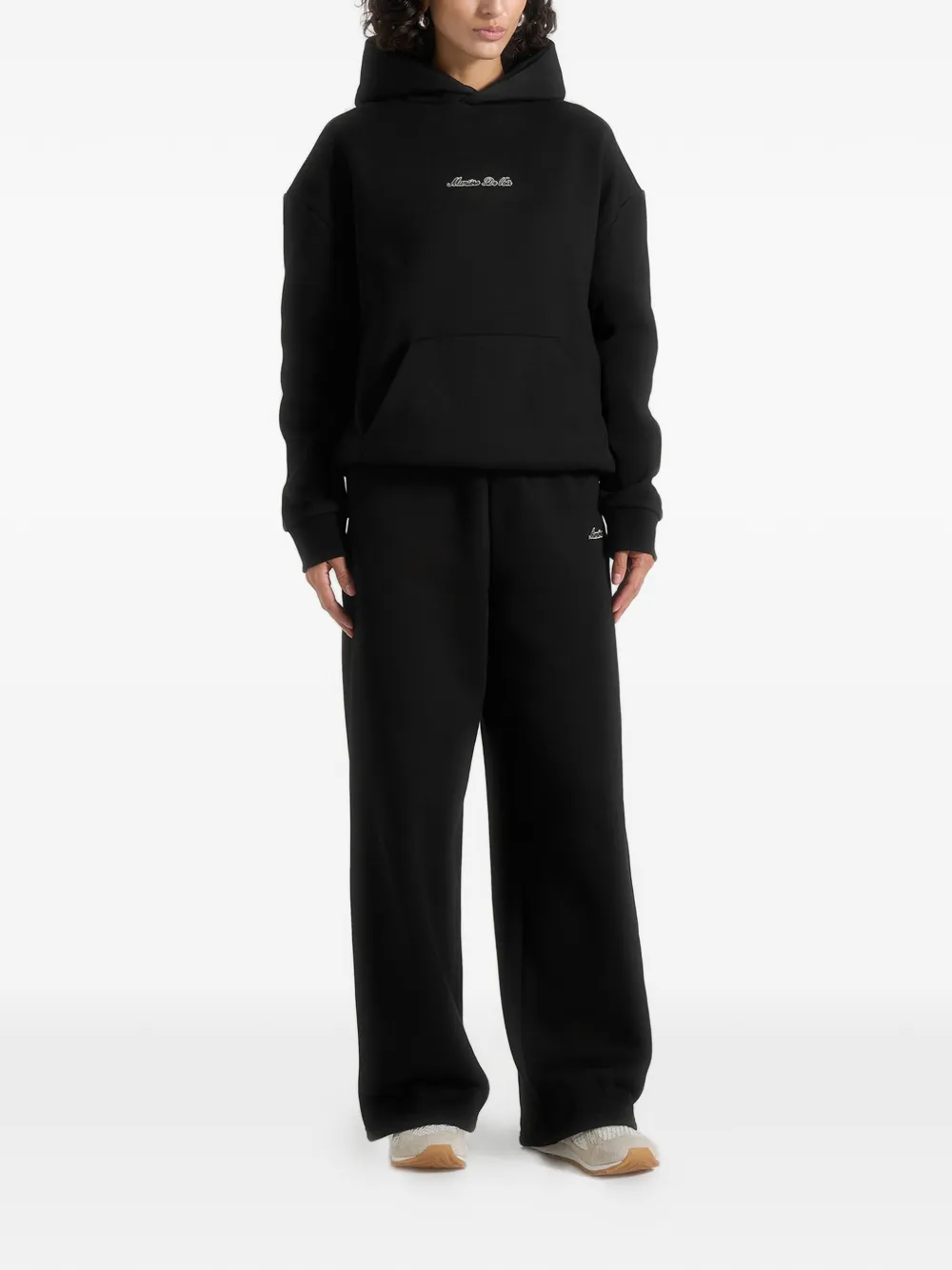 Ollie Logo-Embroidery Relaxed-Fit Black Hoodie