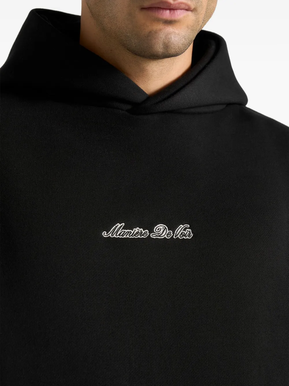 Ollie Logo-Embroidery Relaxed-Fit Black Hoodie