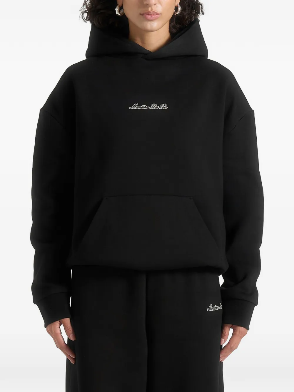 Ollie Logo-Embroidery Relaxed-Fit Black Hoodie
