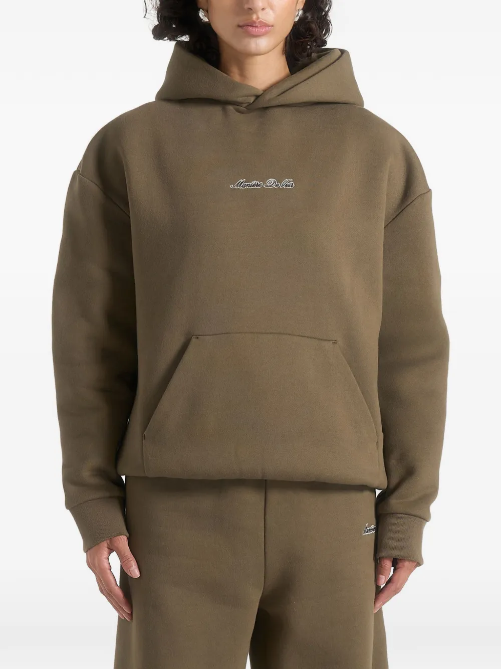 Ollie Logo-Embroidery Relaxed-Fit Green Hoodie