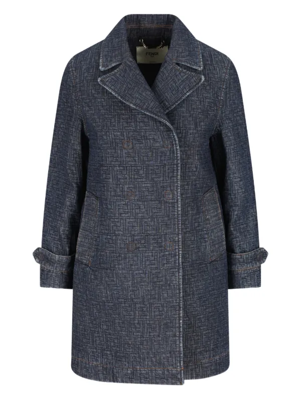 Fendi Double-breasted Midi Jacket in Blue
