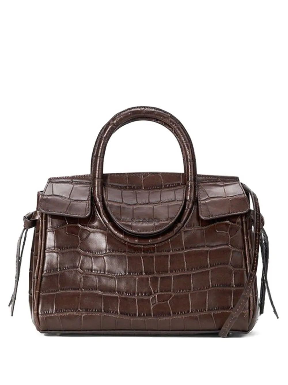 STAUD Mini Maude Carryall handle croc-effect tote bag - Marrone
