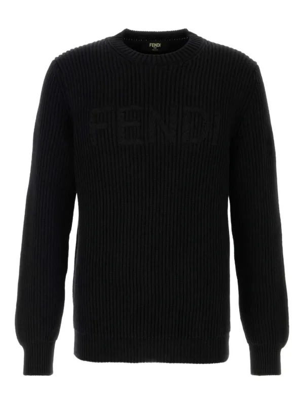 Fendi Logo-embellishment Ribbed-knit Sweater in Black