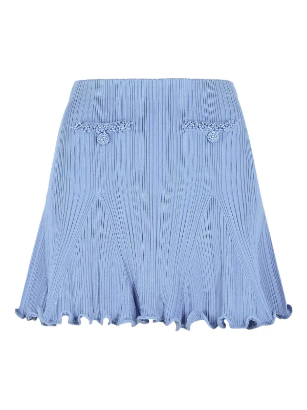 Self-Portrait Pearl Trim Knit Mini Skirt in Blue