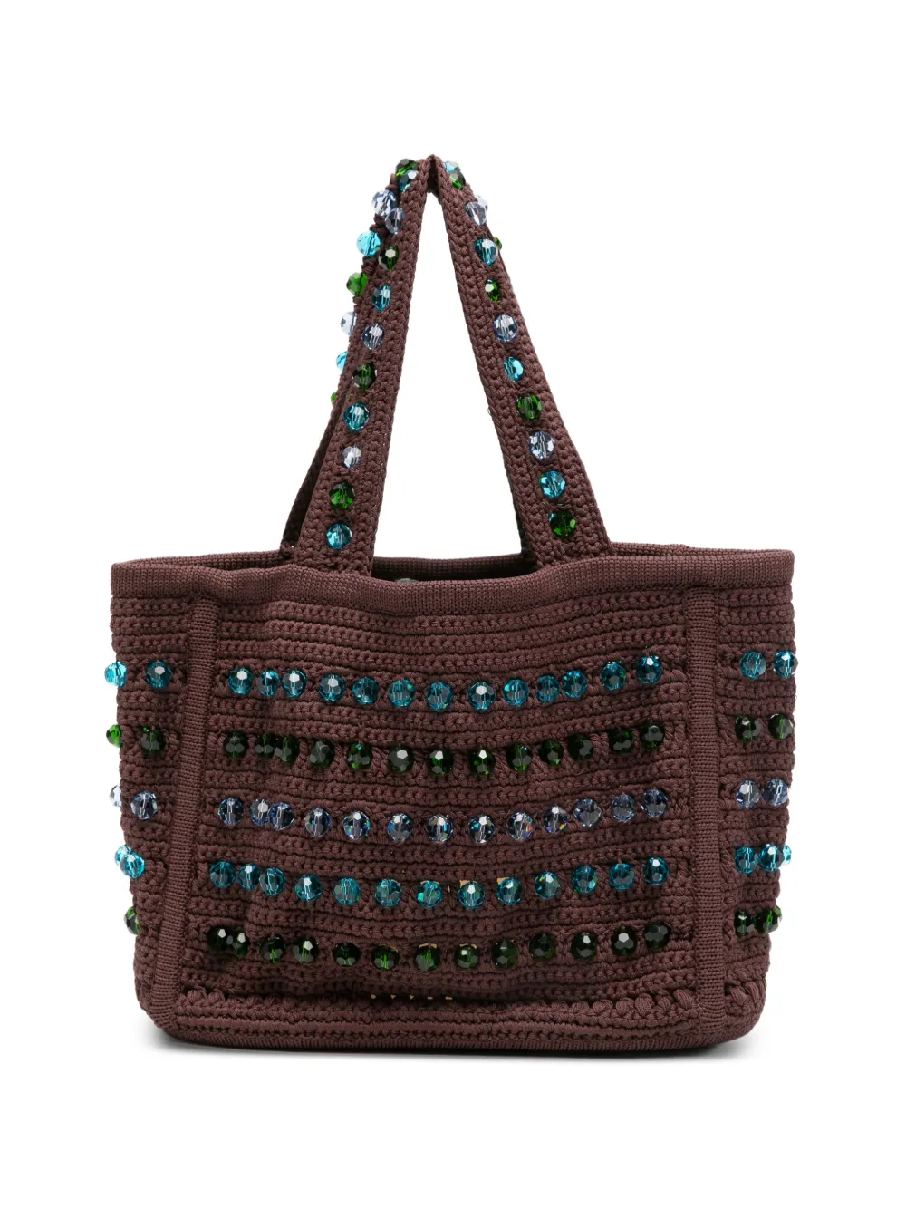 SANDRO bead-embellished crochet-knit tote bag - Marrone