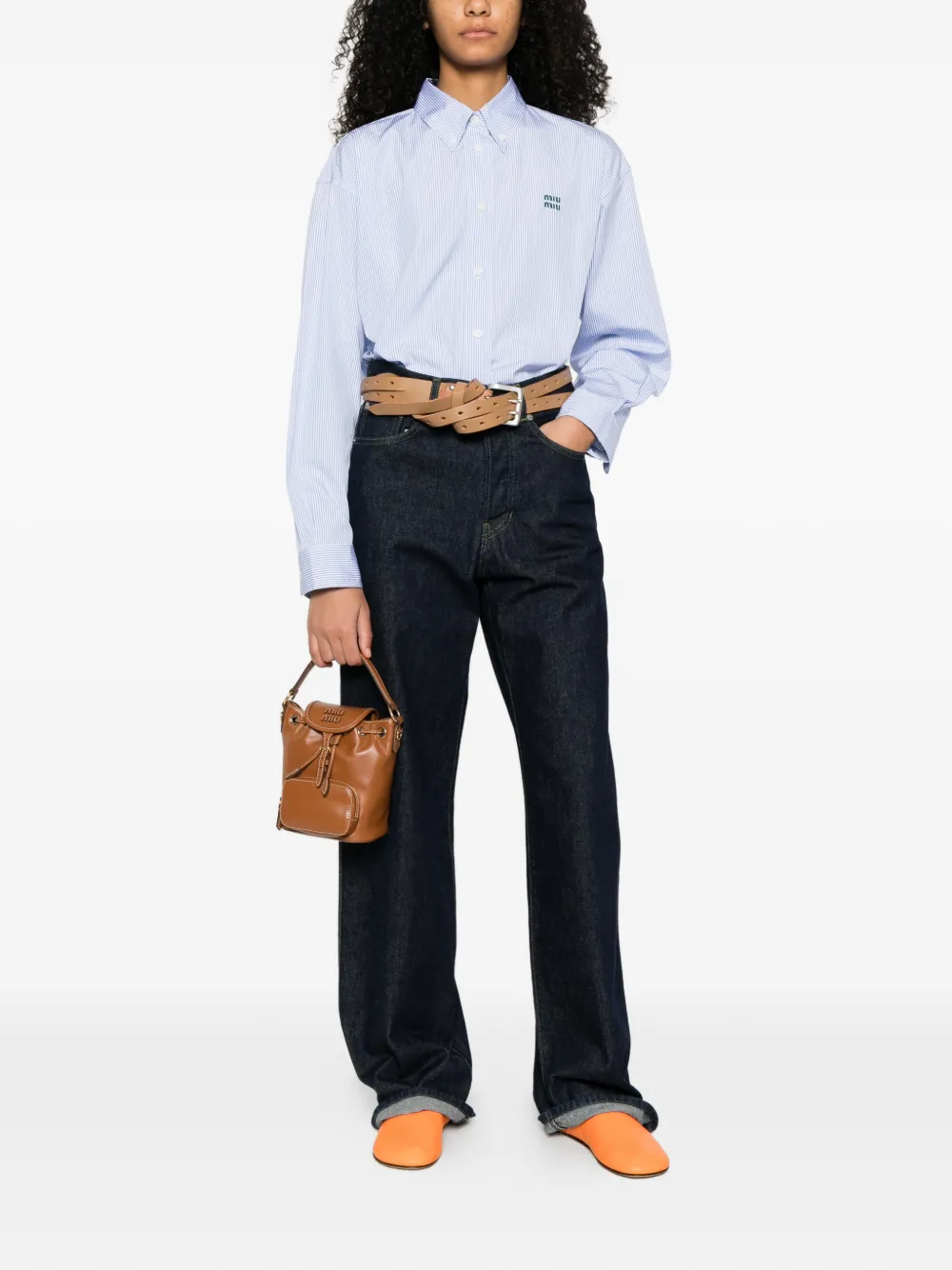 Miu Miu striped logo-embroidered shirt - Blauw