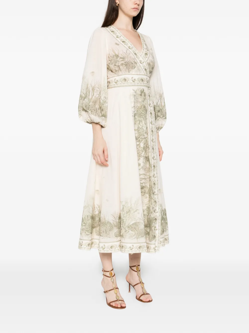 Zimmermann Wanderlust Wrap Midi Dress In Neutral