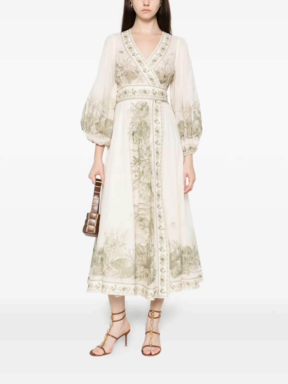 Zimmermann Wanderlust Wrap Midi Dress In Neutral