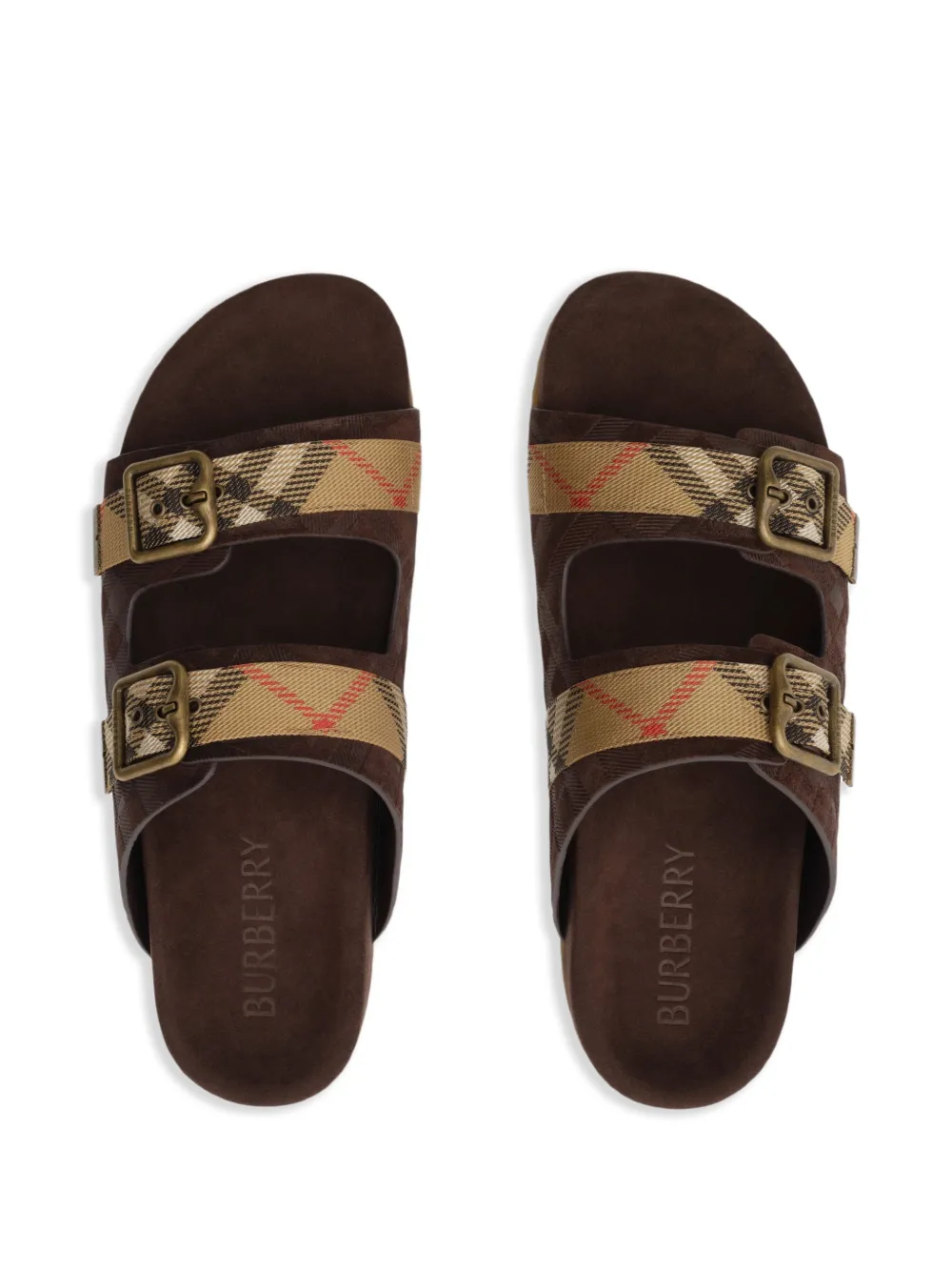 Burberry Geruite suède sandalen Bruin
