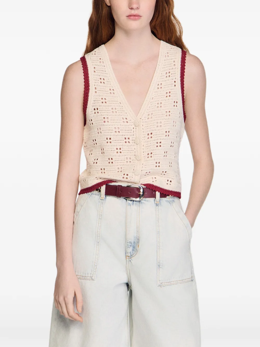 SANDRO Gehaakt vest Beige