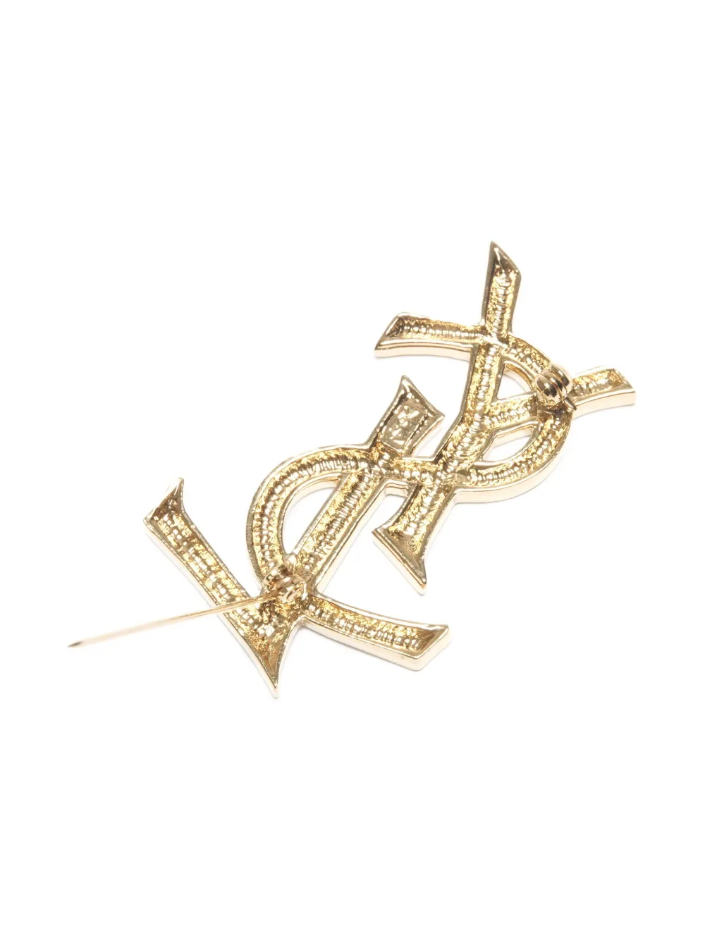 Pre-owned Saint Laurent 1990s Logo-embellishment Brooch In Gold