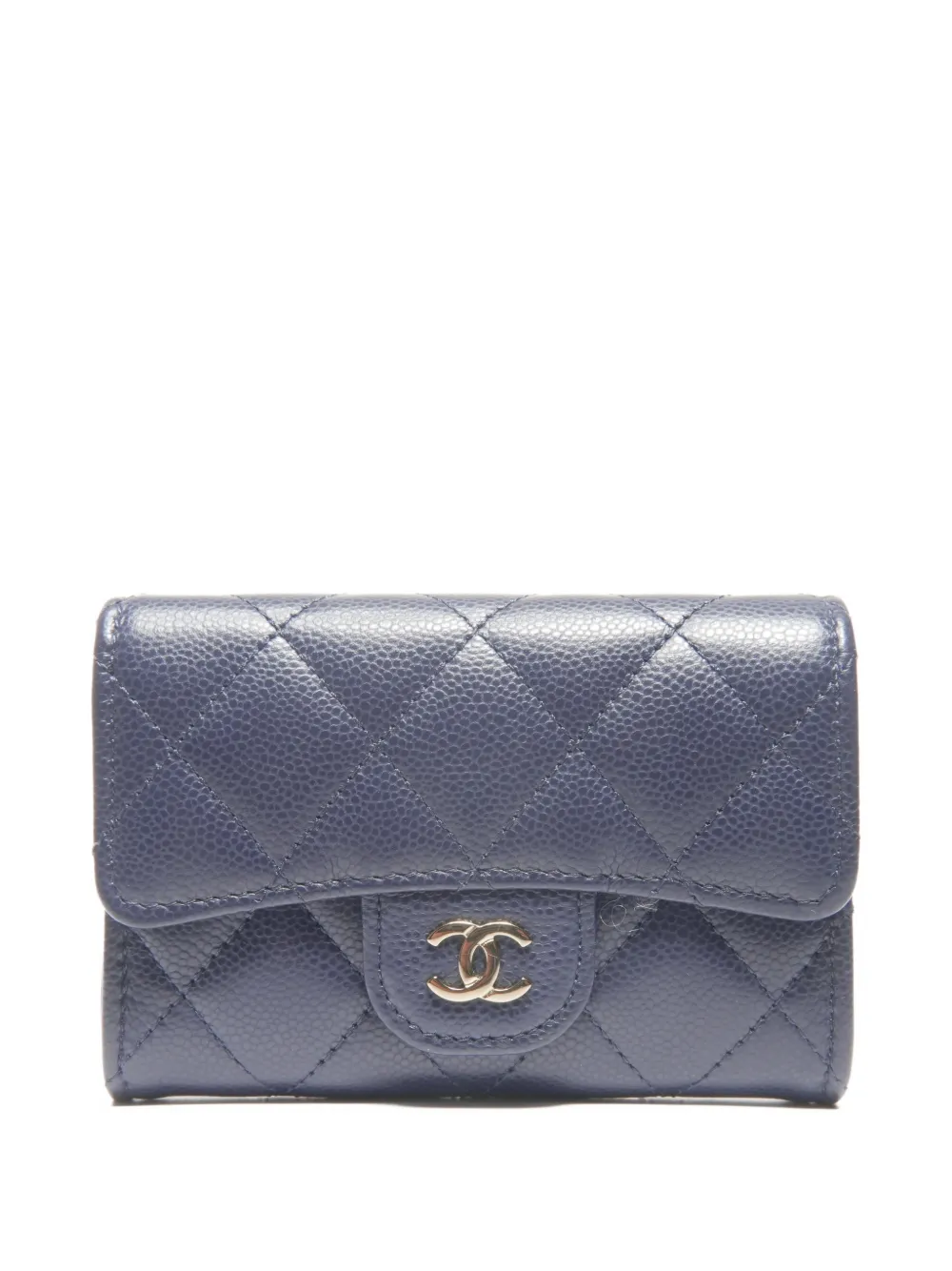 Pre-owned Chanel 2022-2025 Interlocking-cc Caviar-leather Wallet In Blue