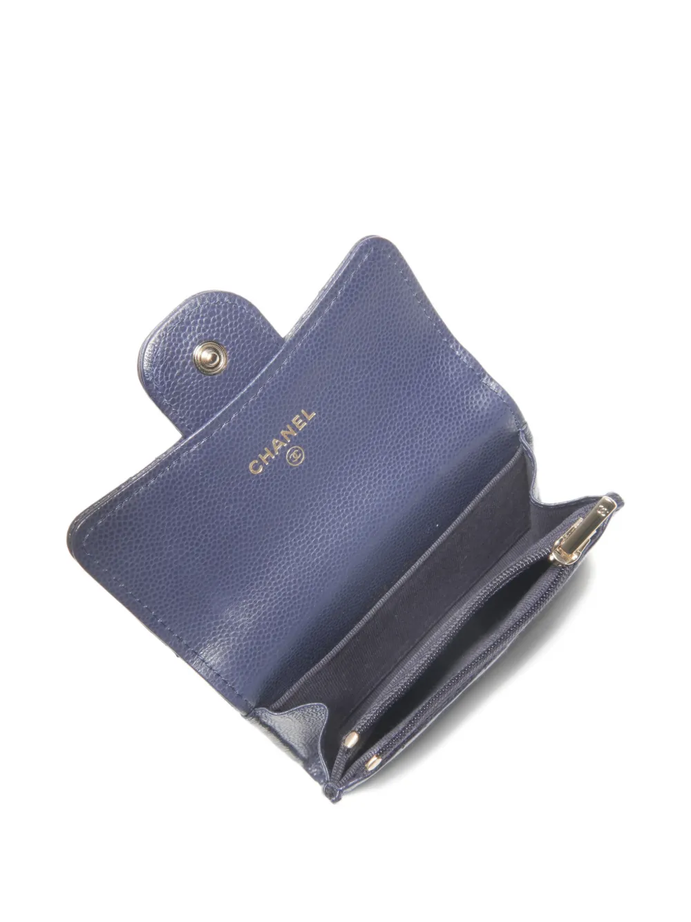 Pre-owned Chanel 2022-2025 Interlocking-cc Caviar-leather Wallet In Blue