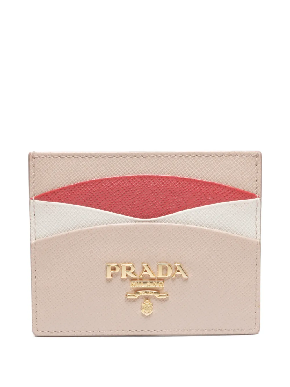 Pre-owned Prada 2020s Logo-plaque Card Holder In Neutral