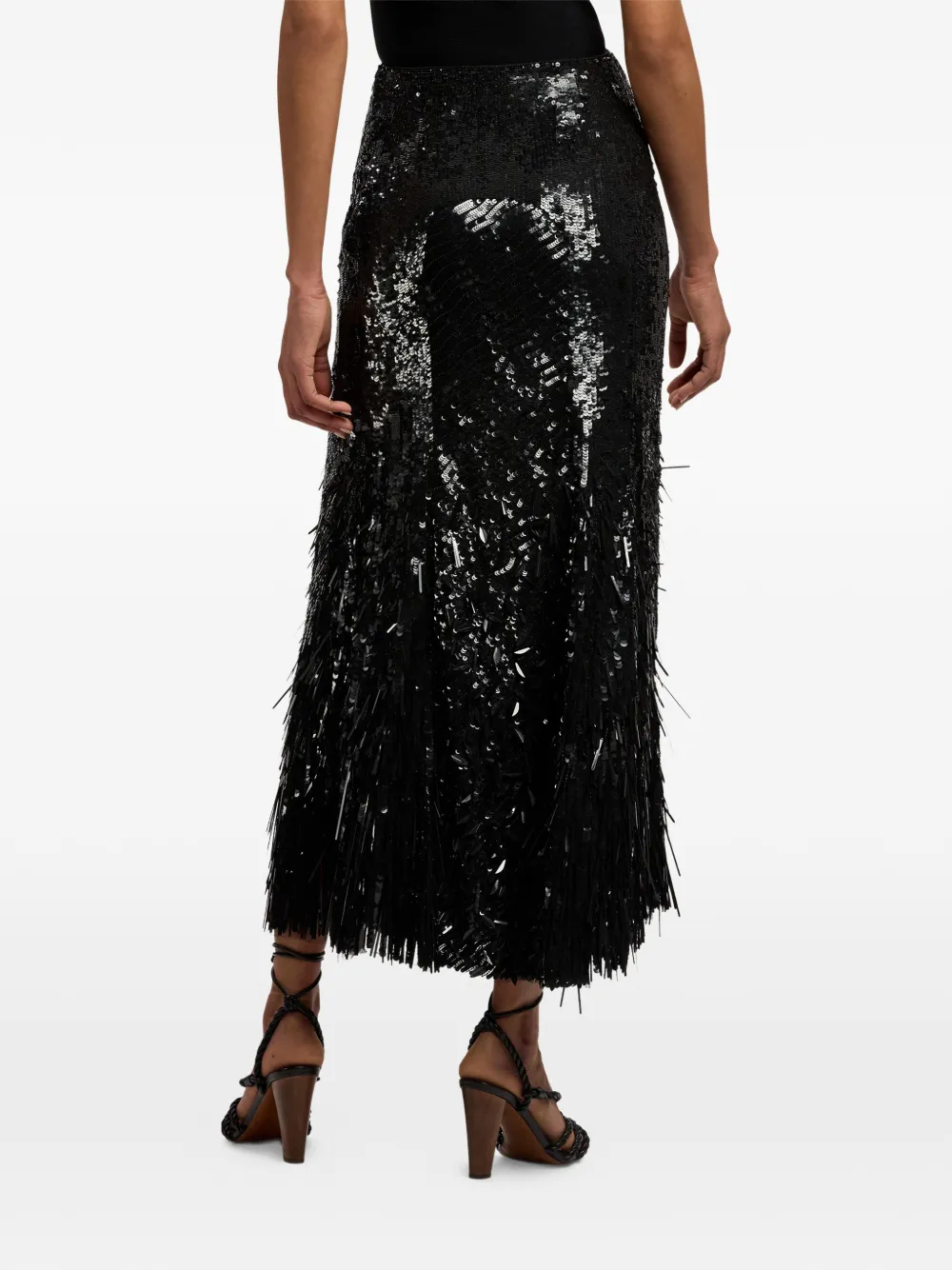 Ralph Lauren Collection Midi-rok met pailletten en franje Zwart