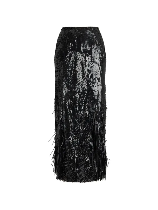 Ralph Lauren Collection Sequin Fringed Midi Skirt in Black
