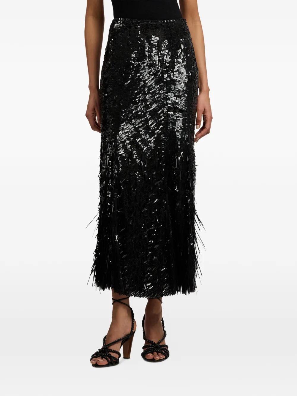 Ralph Lauren Collection Midi-rok met pailletten en franje Zwart